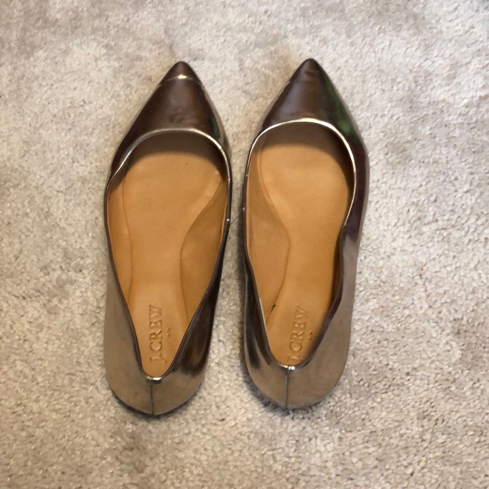 Gold J. Crew flats. Pointed toe.